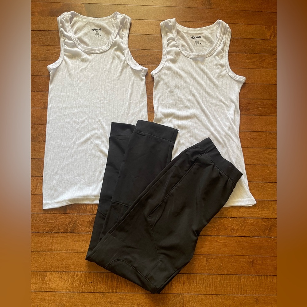 Athletic white tank tops and pant bundle size XL